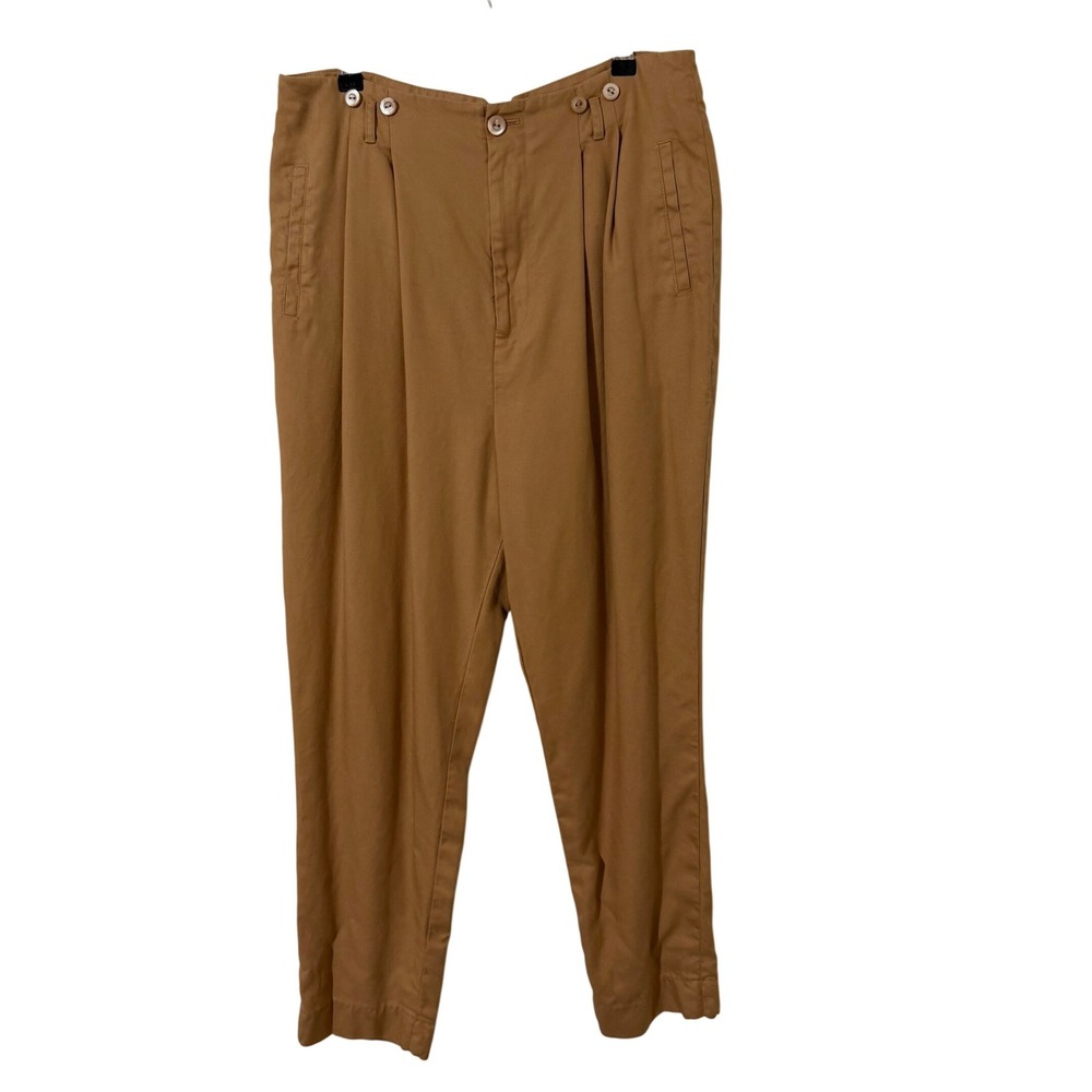 J. Peterman Tapered Pants Women Khaki Silk Pleated High Rise Vintage 14